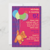 Teddy Bear en Balloons Birthday Party Invitation Kaart (Voorkant)