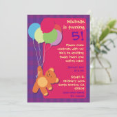 Teddy Bear en Balloons Birthday Party Invitation Kaart (Staand voorkant)