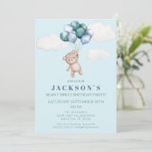 Teddy Bear en Balloons Birthday Party Invitation Kaart (Staand voorkant)