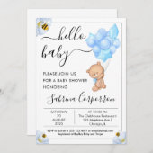 Teddy Bear en Balloons Boy Baby shower Kaart (Voorkant / Achterkant)