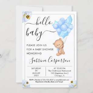 Teddy Bear en Balloons Boy Baby shower Kaart