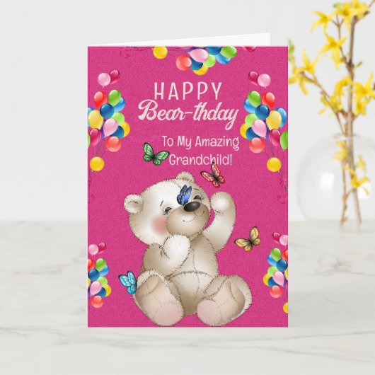 Teddy Bear en Balloons Kaart (Gele Bloem)