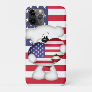 Teddy Bear en Big USA Flag Heart Case-Mate iPhone Case