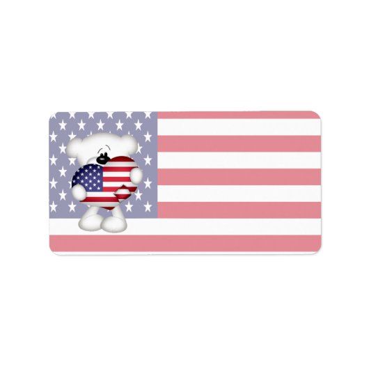 Teddy Bear en Big USA Flag Heart Etiket (Voorkant)