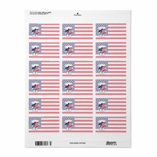 Teddy Bear en Big USA Flag Heart Etiket (Full Sheet)