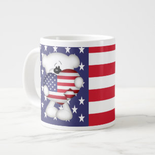 Teddy Bear en Big USA Flag Heart Grote Koffiekop