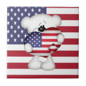 Teddy Bear en Big USA Flag Heart Tegeltje (Voorkant)