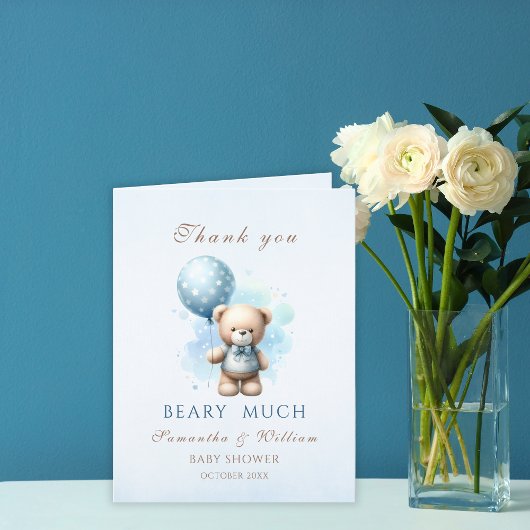 Teddy Bear en Blue Balloon Het is een Boy Baby sho Bedankkaart