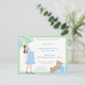 Teddy Bear en Blue Gift Baby shower Invitation Kaart (Staand voorkant)