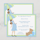Teddy Bear en Blue Gift Baby shower Invitation Kaart (Voorkant / Achterkant)