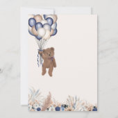 Teddy Bear en Blue White Balloons Boho Baby shower Kaart (Achterkant)