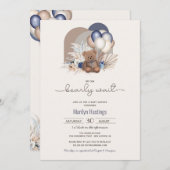 Teddy Bear en Blue White Balloons Boho Baby shower Kaart (Voorkant / Achterkant)