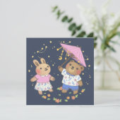 Teddy Bear en Bunny onder de sterren illustratie Kaart (Staand voorkant)