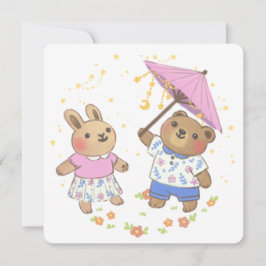 Teddy Bear en Bunny onder de sterren illustratie Kaart