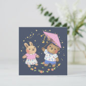 Teddy Bear en Bunny onder de sterren illustratie Kaart (Staand voorkant)