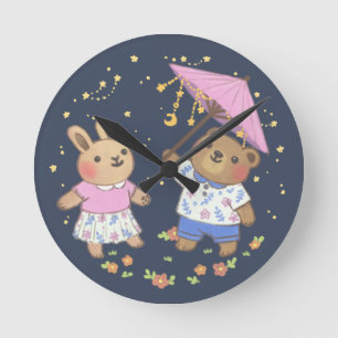 Teddy Bear en Bunny onder de sterren illustratie Ronde Klok