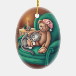 Teddy Bear en Cat Ornament