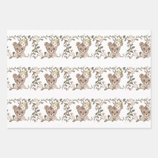 Teddy Bear en Flowers Inpakpapier Vel (Voorkant 2)