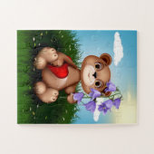 Teddy Bear en Flowers met een rood hart Legpuzzel (Horizontaal)