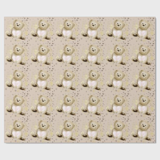 Teddy Bear en Heart Cadeaupapier (Vlak)