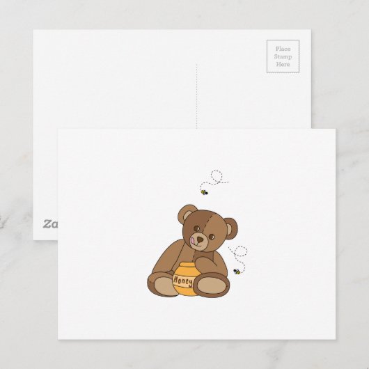 Teddy Bear en Honey Briefkaart (Voorkant / Achterkant)