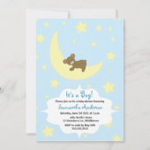 Teddy Bear en Moon Baby shower Invite - Boy Kaart (Voorkant)