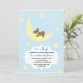 Teddy Bear en Moon Baby shower Invite - Boy Kaart (Staand voorkant)