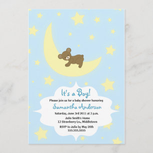 Teddy Bear en Moon Baby shower Invite - Boy Kaart