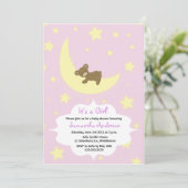 Teddy Bear en Moon Baby shower Invite - Girl Kaart (Staand voorkant)