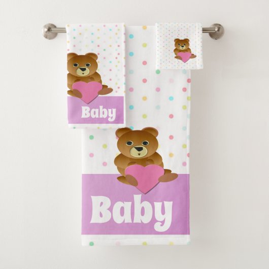 Teddy Bear en Polka Dots Bathroom Towel Set Bad Handdoek (Insitu)