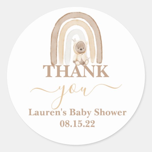 Teddy Bear en Rainbow Baby shower Round Sticker (Voorkant)