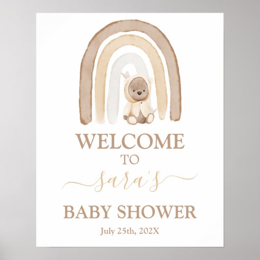Teddy Bear en Rainbow Baby shower Welkomstteken Poster (Voorkant)