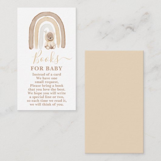 Teddy Bear en Rainbow Books for Baby Boy Card Informatiekaartje (Voorkant / Achterkant)