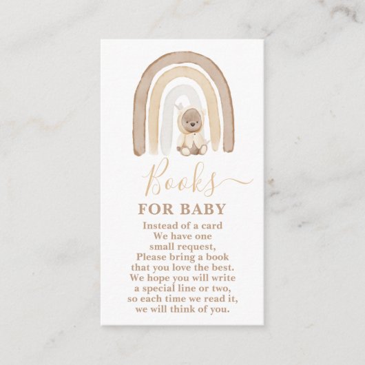 Teddy Bear en Rainbow Books for Baby Boy Card Informatiekaartje (Voorkant)