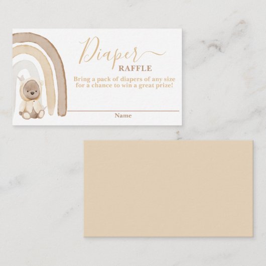 Teddy Bear en Rainbow Diaper Raffle Card Informatiekaartje (Voorkant / Achterkant)