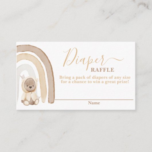 Teddy Bear en Rainbow Diaper Raffle Card Informatiekaartje (Voorkant)