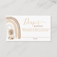 Teddy Bear en Rainbow Diaper Raffle Card