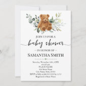 Teddy Bear Eucalyptus Greenery Baby shower Kaart (Voorkant)