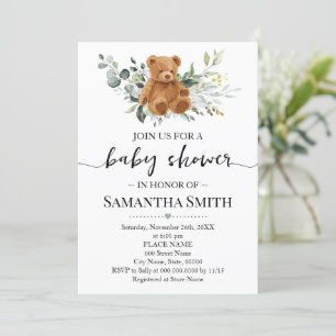 Teddy Bear Eucalyptus Greenery Baby shower Kaart