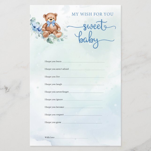 Teddy Bear Eucalyptus Wreath Boy Baby shower (Voorkant)
