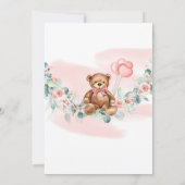 Teddy Bear Eucalyptus Wreath Girl Baby shower Invi Kaart (Achterkant)