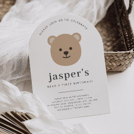 Teddy Bear Face Arched First Birthday Kaart