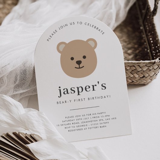 Teddy Bear Face Arched First Birthday Kaart