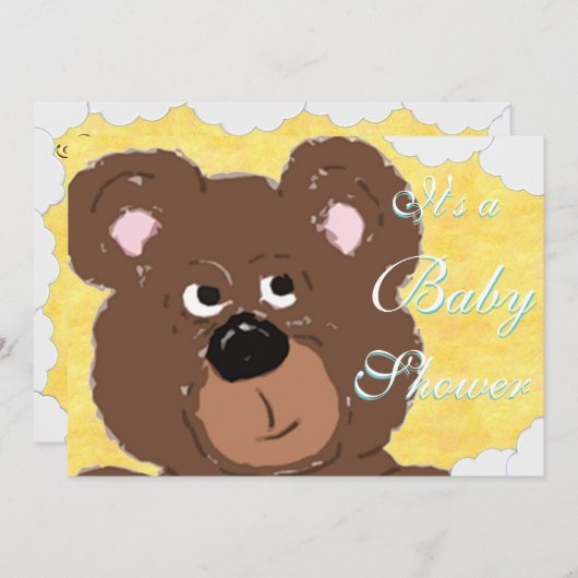 Teddy Bear Face Baby shower Kaart (Voorkant / Achterkant)