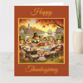 Teddy Bear Family Thanksgiving Kaart (Voorkant)