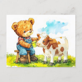 Teddy Bear Feeding a Calf Briefkaart