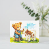 Teddy Bear Feeding a Calf Briefkaart (Staand voorkant)