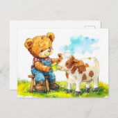 Teddy Bear Feeding a Calf Briefkaart (Voorkant / Achterkant)