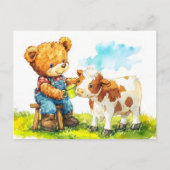 Teddy Bear Feeding a Calf Briefkaart (Voorkant)