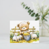 Teddy Bear Feeding Sheep on Farm Briefkaart (Staand voorkant)